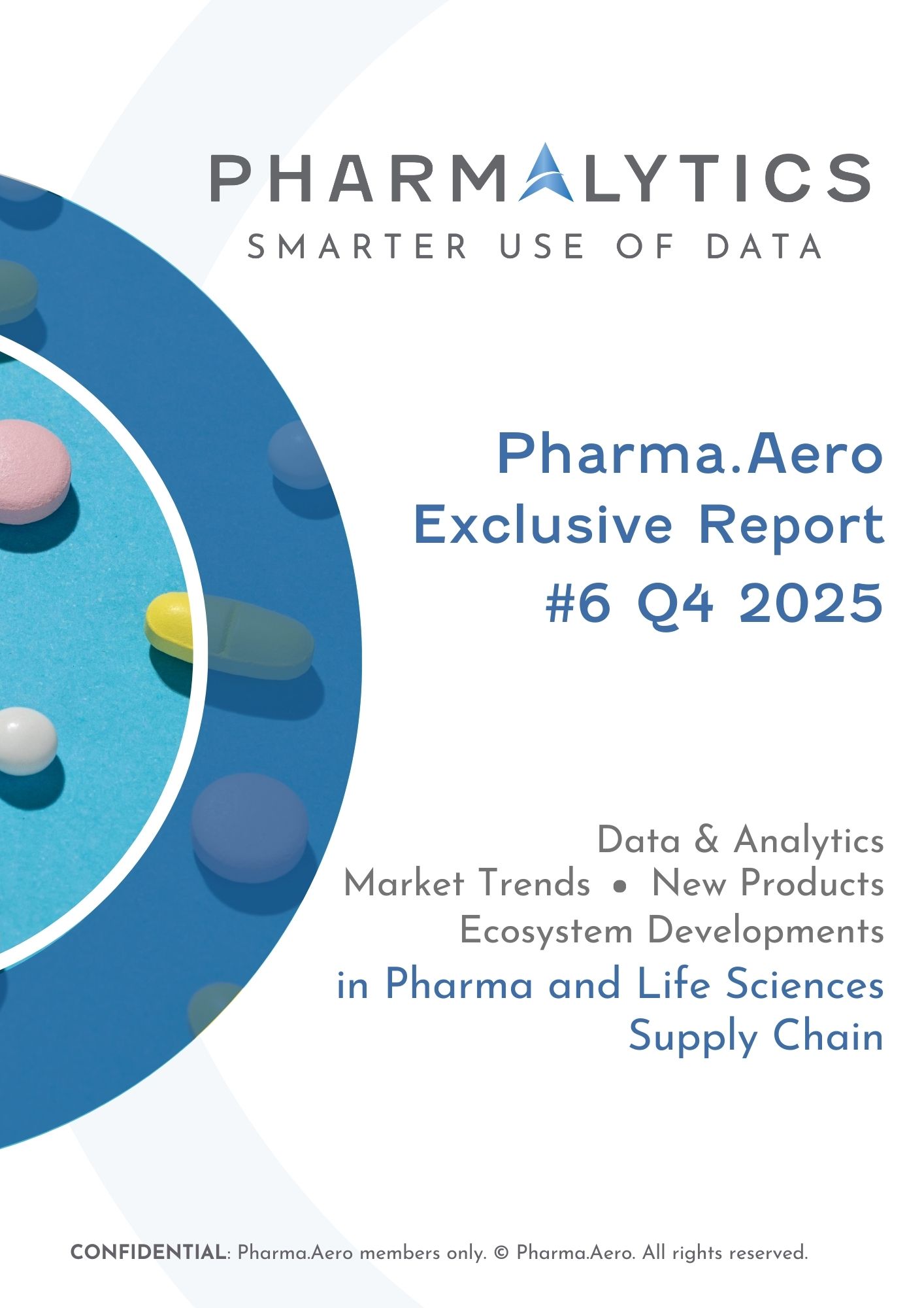 Pharmalytics Q4 2025 cover illustrating a confidential market intelligence report on global pharmaceutical logistics trends and supply chain performance.
